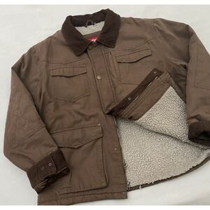 Wrangler Chore Barn Sherpa Lined Jacket Men's XL Brown Corduroy Collar Workwear
